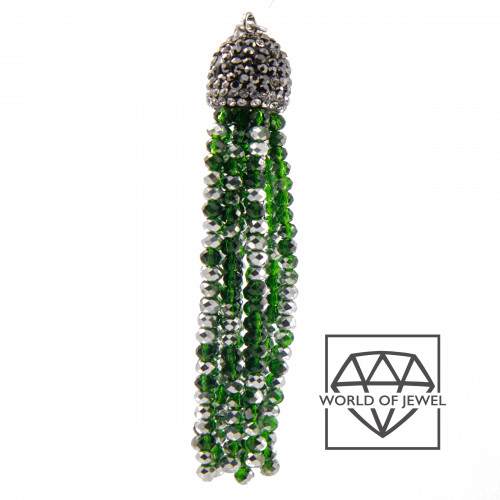Crystal Tassels with Marcasite Cup 14x75mm 2pcs Green and Silver