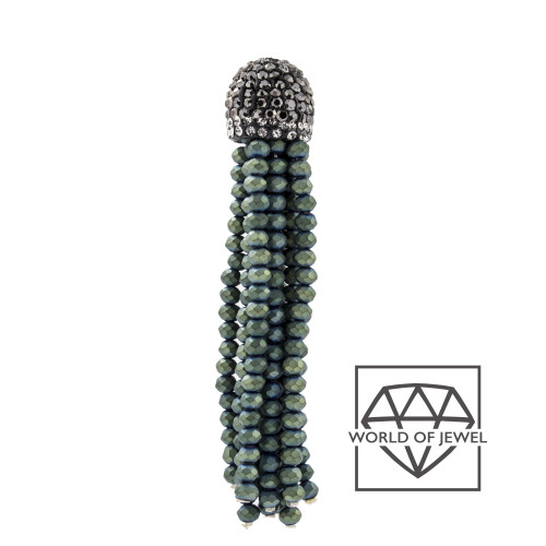 Crystal Tassels with Marcasite Cup 14x75mm 2pcs Matte Green