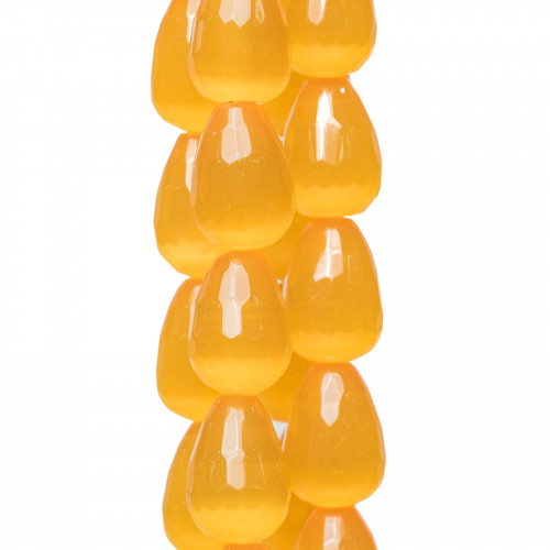 Orange Cat's Eye Faceted Briolette Drops 12x16mm