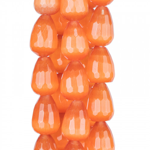 Orange Cat's Eye Faceted Briolette Drops 13x18mm