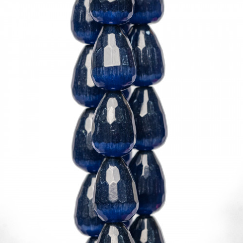 Dark Blue Cat's Eye Faceted Briolette Drops 18x25mm