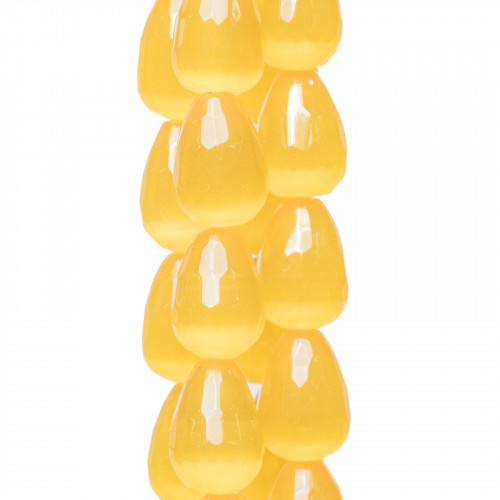 Yellow Cat's Eye Faceted Briolette Drops 13x18mm