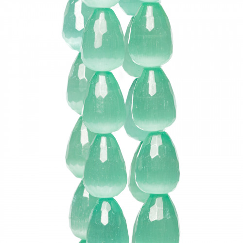 Water Green Cat's Eye Faceted Briolette Drops 18x25mm