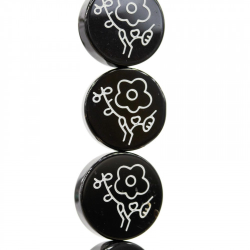 Onyx Laser Engraved Round Flat Smooth Flowers 12mm