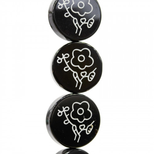 Onyx Laser Engraved Round Flat Smooth Flowers 16mm