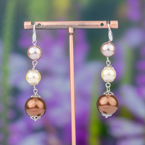 925 Silver Hook Earrings With Majorcan Pearl Spheres 14x62mm