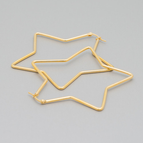 Boucles d'Oreilles Étoile Acier Lisse 45mm 5 Paires Doré