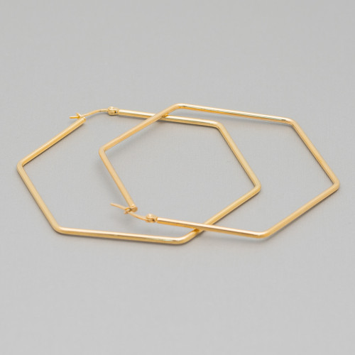 Boucles d'Oreilles Acier Hexagone Lisse 60mm 4 Paires Doré