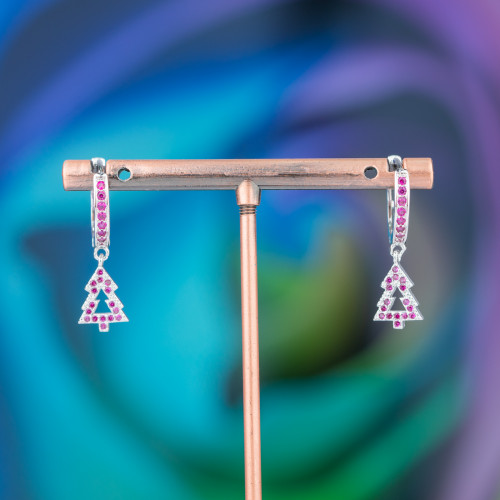 Boucles d'oreilles tiges bronze avec zircons et pendentif fantaisie 9x26 mm arbre rhodié rose