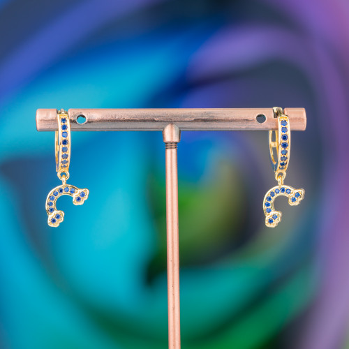 Boucles D'oreilles Puces Bronze Avec Zircons Et Pendentif Fantaisie 9x26mm Arc-en-ciel Doré Bleu