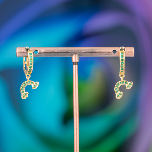Bronze-Ohrstecker mit Zirkonen und Fantasie-Anhänger, 9 x 26 mm, Regenbogen-Goldgrün