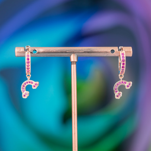 Bronze-Ohrstecker mit Zirkonen und Fantasie-Anhänger, 9 x 26 mm, Regenbogen-Roségold, Rosa