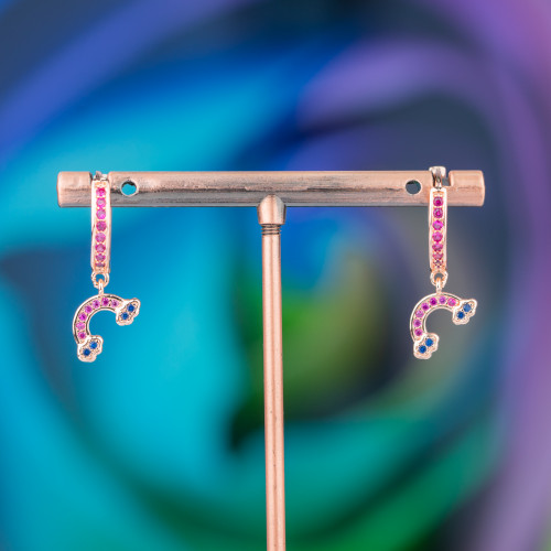 Boucles D'Oreilles Puces Bronze Avec Zircons Et Pendentif Fantaisie 9x26mm Arc-en-ciel Or Rose Rose 2