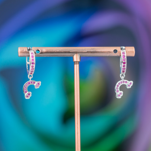 Boucles D'oreilles Puces Bronze Avec Zircons Et Pendentif Fantaisie 9x26mm Arc-en-ciel Rhodié Rose