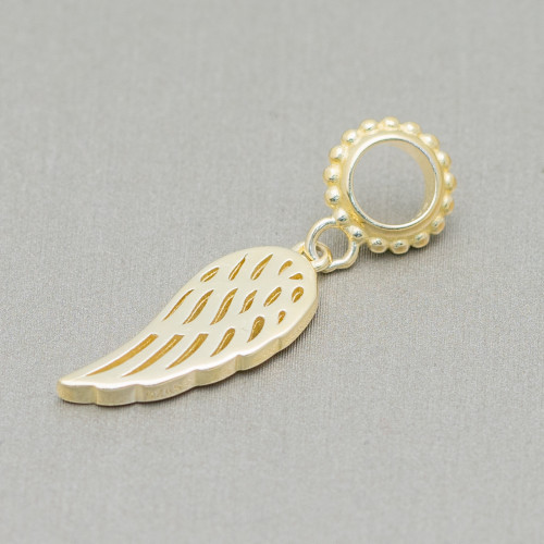 Charms Pendants Of 925 Silver Wide Hole Wings 4pcs Golden