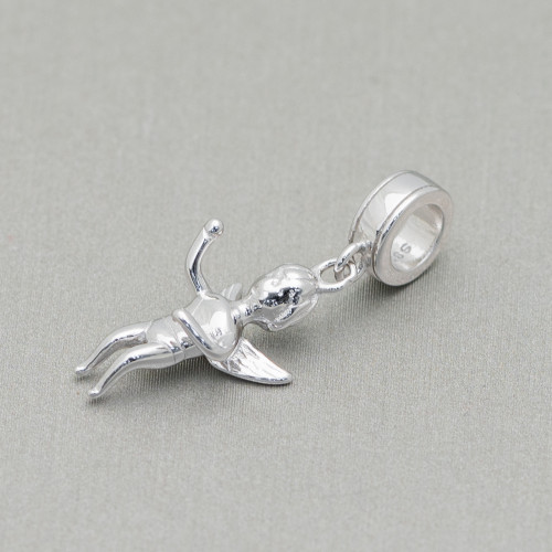 925 Silver Large Hole Angel Charms Pendants Rhodium Plated 5pcs