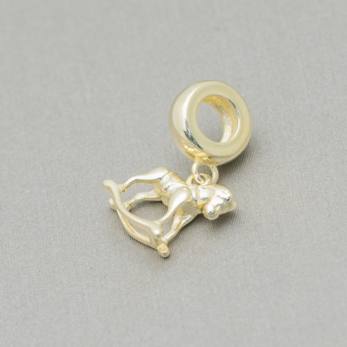 925 Silver Charms Pendants Large Hole Rocking Horse 4pcs Golden