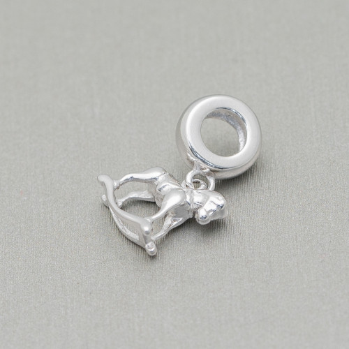 925 Silver Charms Pendants Large Hole Rocking Horse 4pcs Rhodium Plated