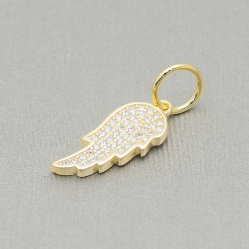 Charms Pendants Of 925 Silver Large Hole With Zircons Wings 5pcs Golden