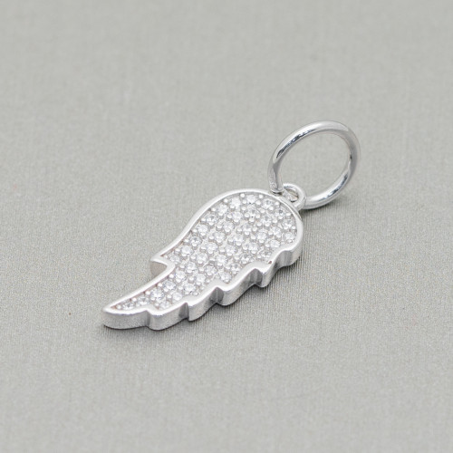 Charms Pendants Of 925 Silver Large Hole With Zircons Wings 5pcs Rhodium Plated