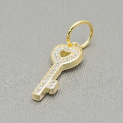 Charms Colgantes De Plata 925 Agujero Grande Con Circonitas Llave Con Corazón 5 Piezas Dorado