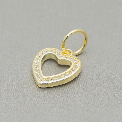 Charms Pendants Of 925 Silver Large Hole With Zircons Heart 6pcs Golden