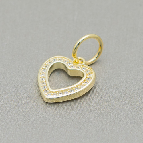 Charms Colgantes De Plata 925 Agujero Grande Con Circonitas Corazón 6 Piezas Dorado