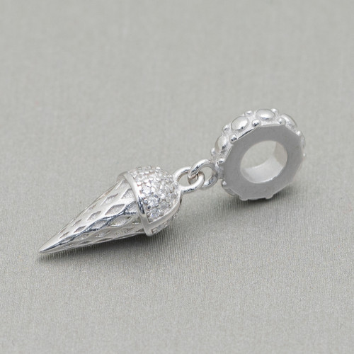 Pendenti Charms Di Argento 925 Foro Largo Con Zirconi Gelato 3pz Rodiato