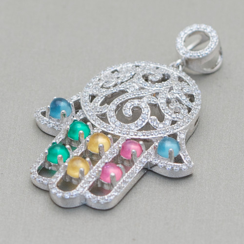 925 Silver Pendants With Zircons Hand Of Fatima 28x42mm 1pc