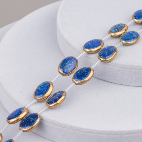 Συρμάτινες χάντρες Lapis Lazuli Component Gold Edgeed Flat Oval 14x18mm 12 τμχ