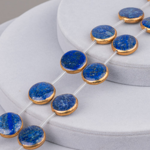 Perles en Fil Lapis Lazuli Composant Doré Bordé Rond Plat Lisse 18mm 11pcs