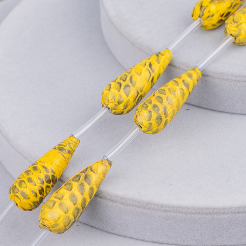 Snake Skin Component Strand Beads Drop 14x36mm 6pcs Yellow