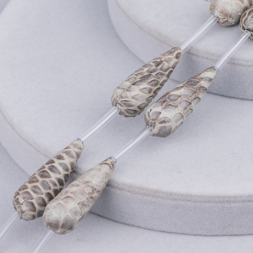 Snake Skin Drop Leather Component Strand Beads 14x36mm 6pcs Grey