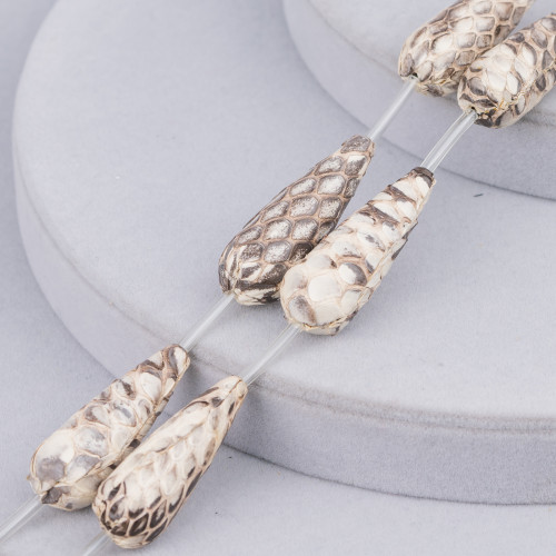 Snake Skin Drop Leather Component Strand Beads 14x36mm 6pcs