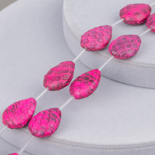 Fil de Composant Peau de Serpent Perles Goutte Plate 18x25mm 8pcs Fuchsia