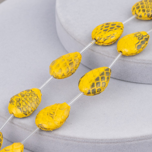 Snake Skin Component String Beads Flat Drop 18x25mm 8pcs Yellow