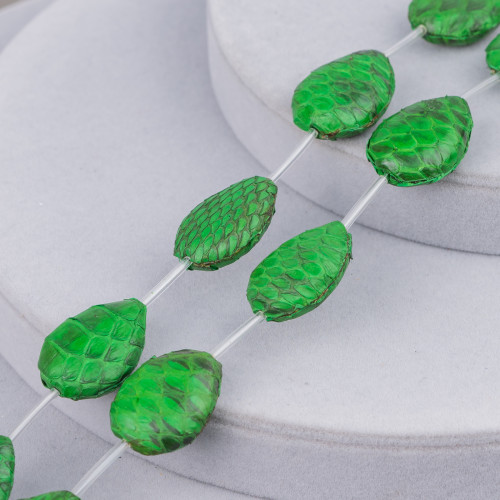 Perline A Filo Componente Di Pelle Snake Skin Goccia Piatta 18x25mm 8pz Verde