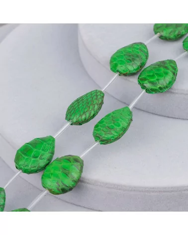 Perline A Filo Componente Di Similpelle Snake Skin Goccia Piatta 18x25mm 8pz Verde-PERLINE SNAKE SKIN | Worldofjewel.com