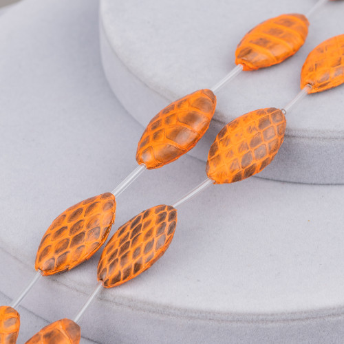 Snake Skin Component Strand Beads Flat Oval 17x30mm 8pcs Orange