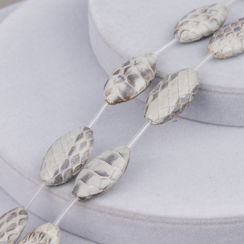 Snake Skin Component Strand Beads Flat Oval 17x30mm 8pcs Gray