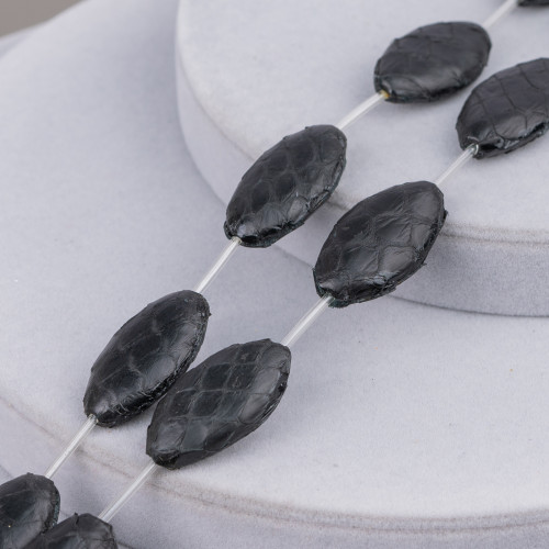 Snake Skin Component Strand Beads Flat Oval 17x30mm 8pcs Black