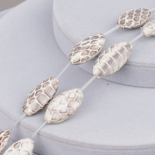 Snake Skin Component Strand Beads Flat Oval 17x30mm 8pcs Cream