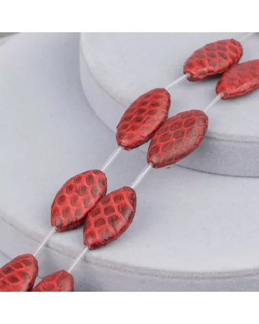 Perline A Filo Componente Di Similpelle Snake Skin Ovale Piatto 17x30mm 8pz Rosso Scuro-PERLINE SNAKE SKIN | Worldofjewel.com