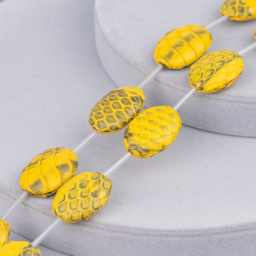 Snake Skin Component Strand Beads Flat Oval 18x25mm 8pcs Yellow