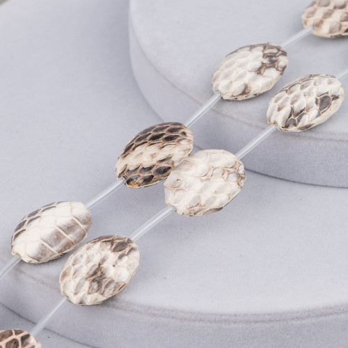 Perline A Filo Componente Di Pelle Snake Skin Ovale Piatto 18x25mm 8pz Panna