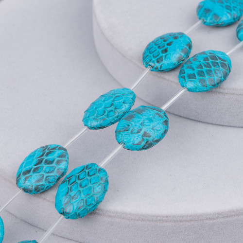 Fil de Composant Peau de Serpent Perles Ovale Plat 18x25mm 8pcs Turquoise