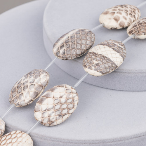 Fil de perles en cuir, composant en peau de serpent, ovale plat, 25x35mm, 6pcs