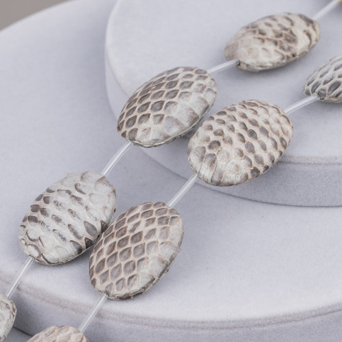 Snake Skin Component Strand Beads Flat Oval 25x35mm 6pcs Gray