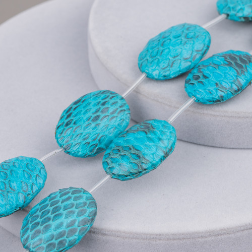 Snake Skin Component Strand Beads Flat Oval 25x35mm 6pcs Turquoise