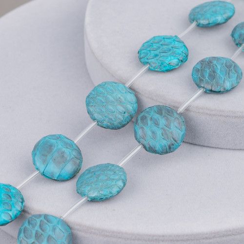 Snake Skin Round Flat Beads 20mm 10pcs Turquoise